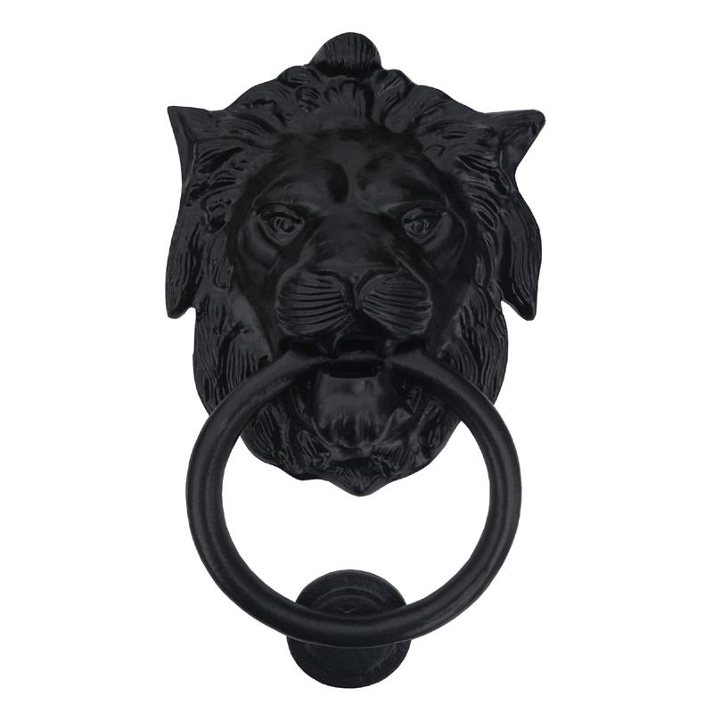 "Lion Plain Ring" Black Antique Iron Door Knocker