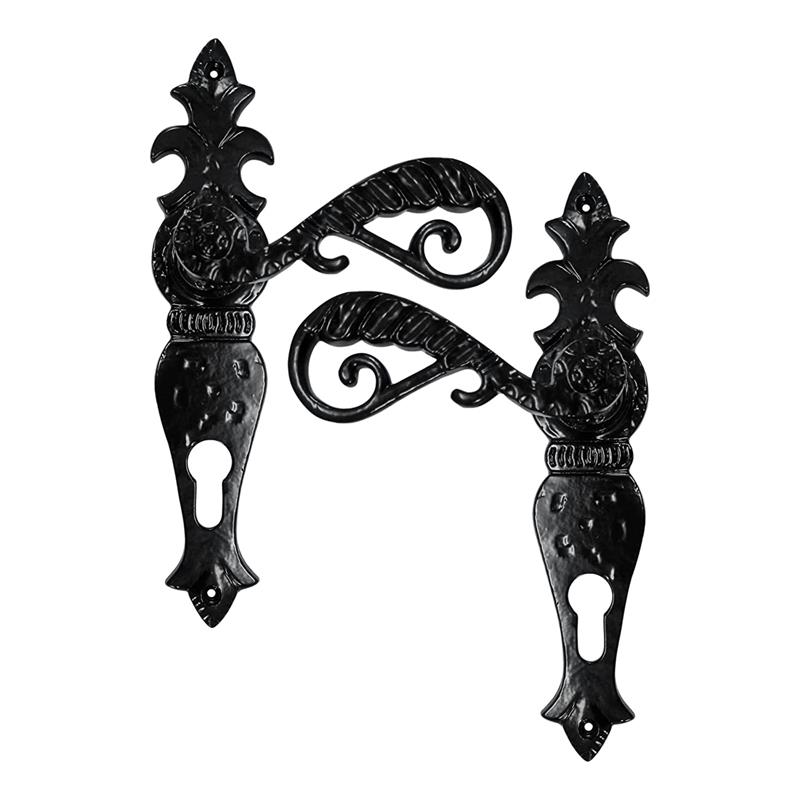 "Rahab" Black Iron Door Handle With Plate